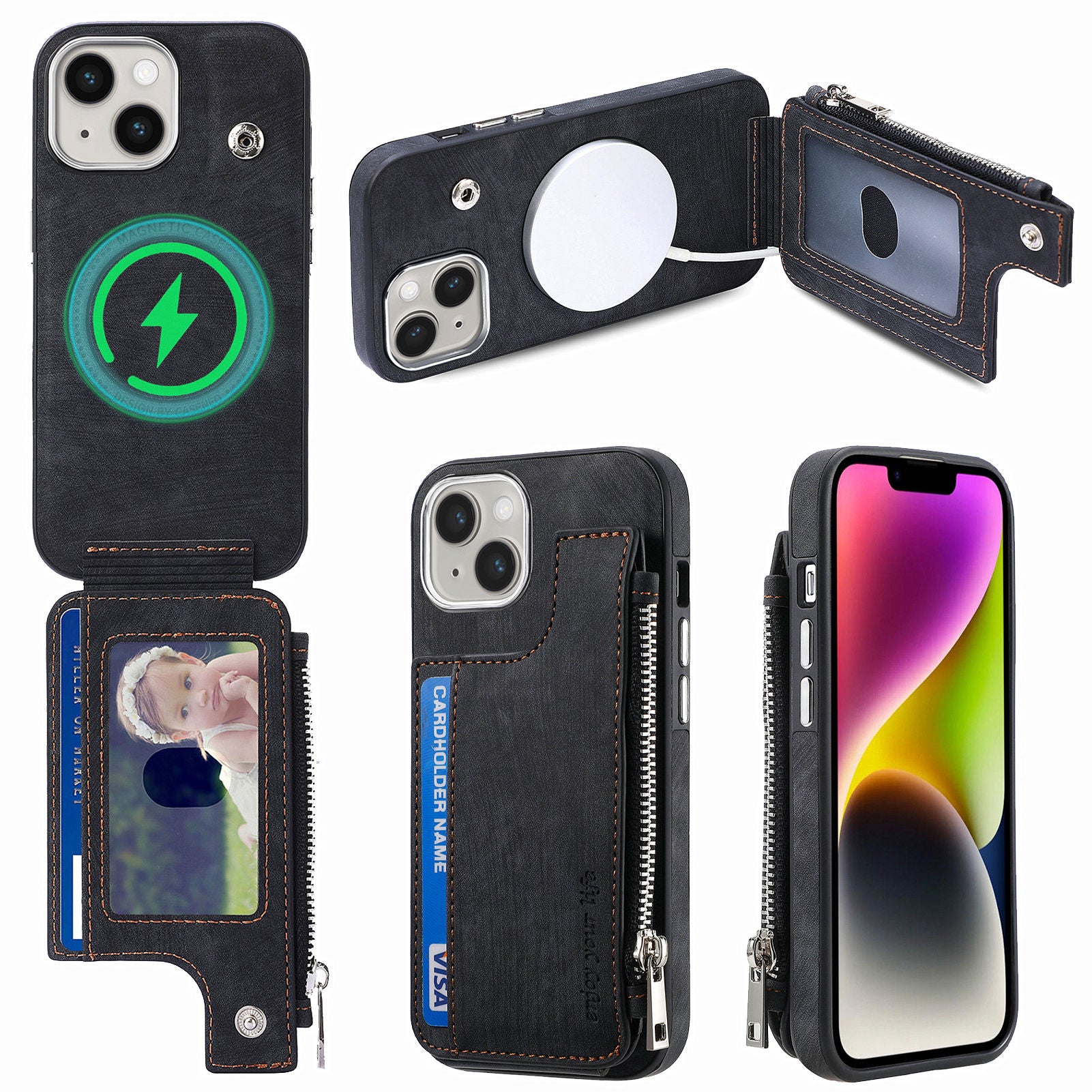 Anti-Drop Magnetic Case for iPhone 14 Plus PU Leather TPU Phone Case Shockproof Phone Cover with Wallet Kickstand Anti-Drop Magnetic Case for iPhone 14 Plus PU Leather TPU Phone Case Shockproof Phone Cover with Wallet Kickstand